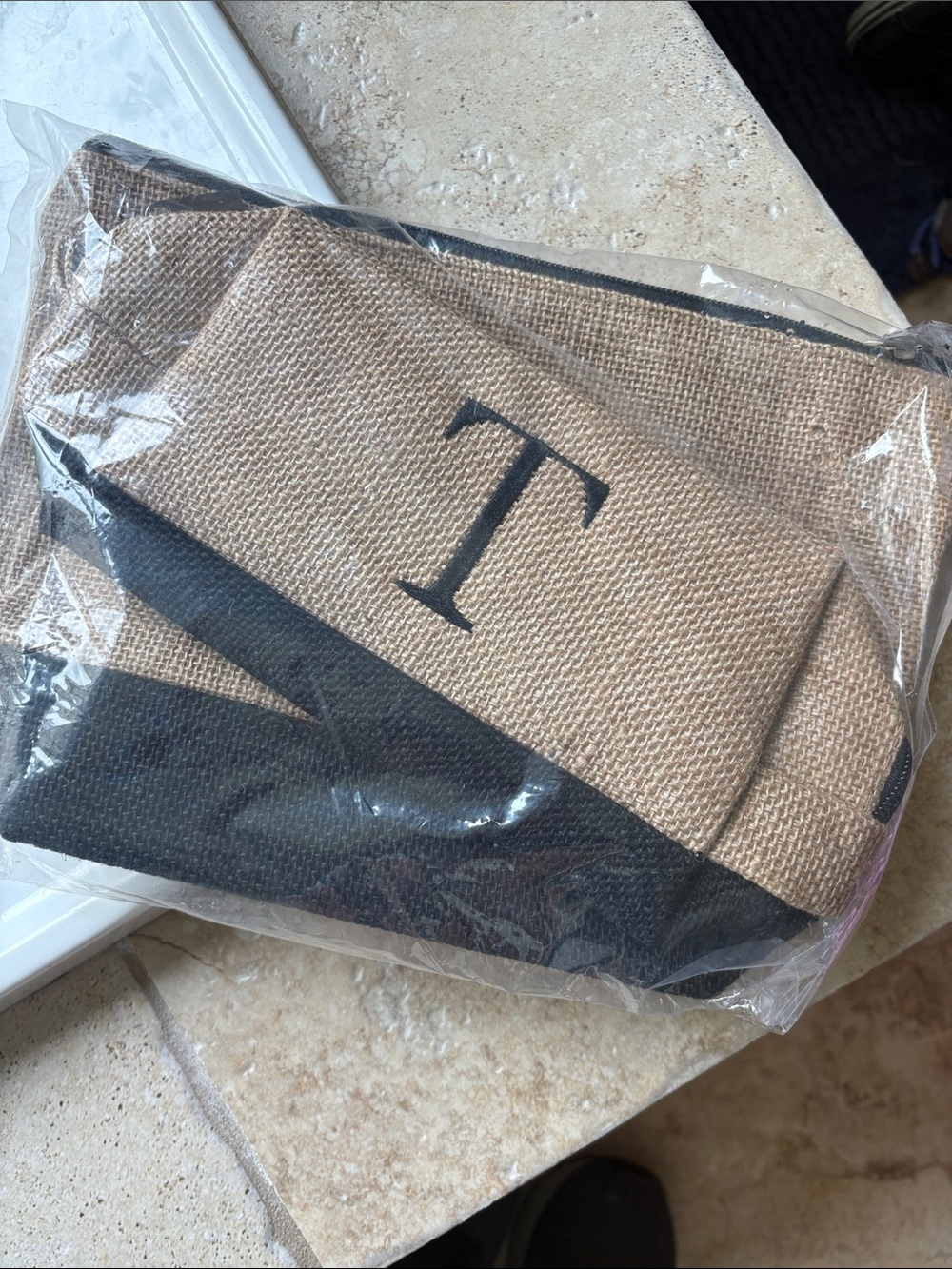 Personalized Tan and Black Toiletry Bag - Monogram 'T'